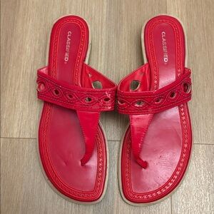 Red sequin sandals
